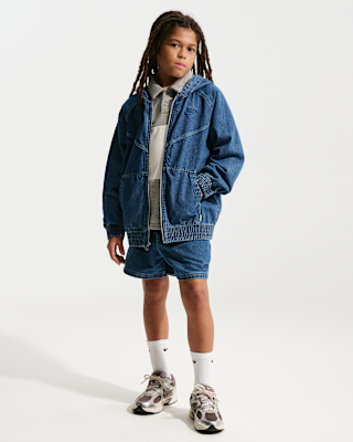 Nike Sportswear Collection Big Kids' Full-Zip Hooded Denim Jacket